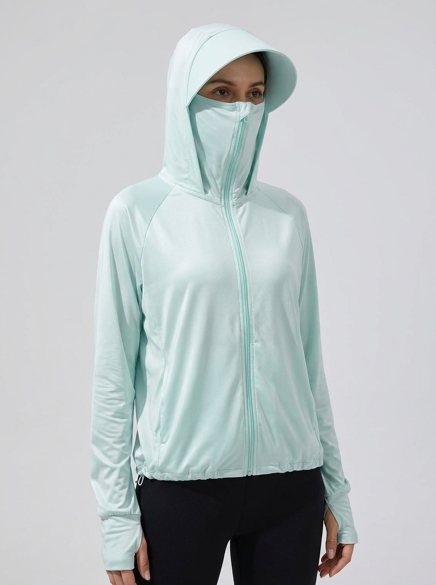جاكيت شمس نسائي بقبعة وغطاء وجه | Women's Sun Protection Jacket with Face Mask & Visor Hood