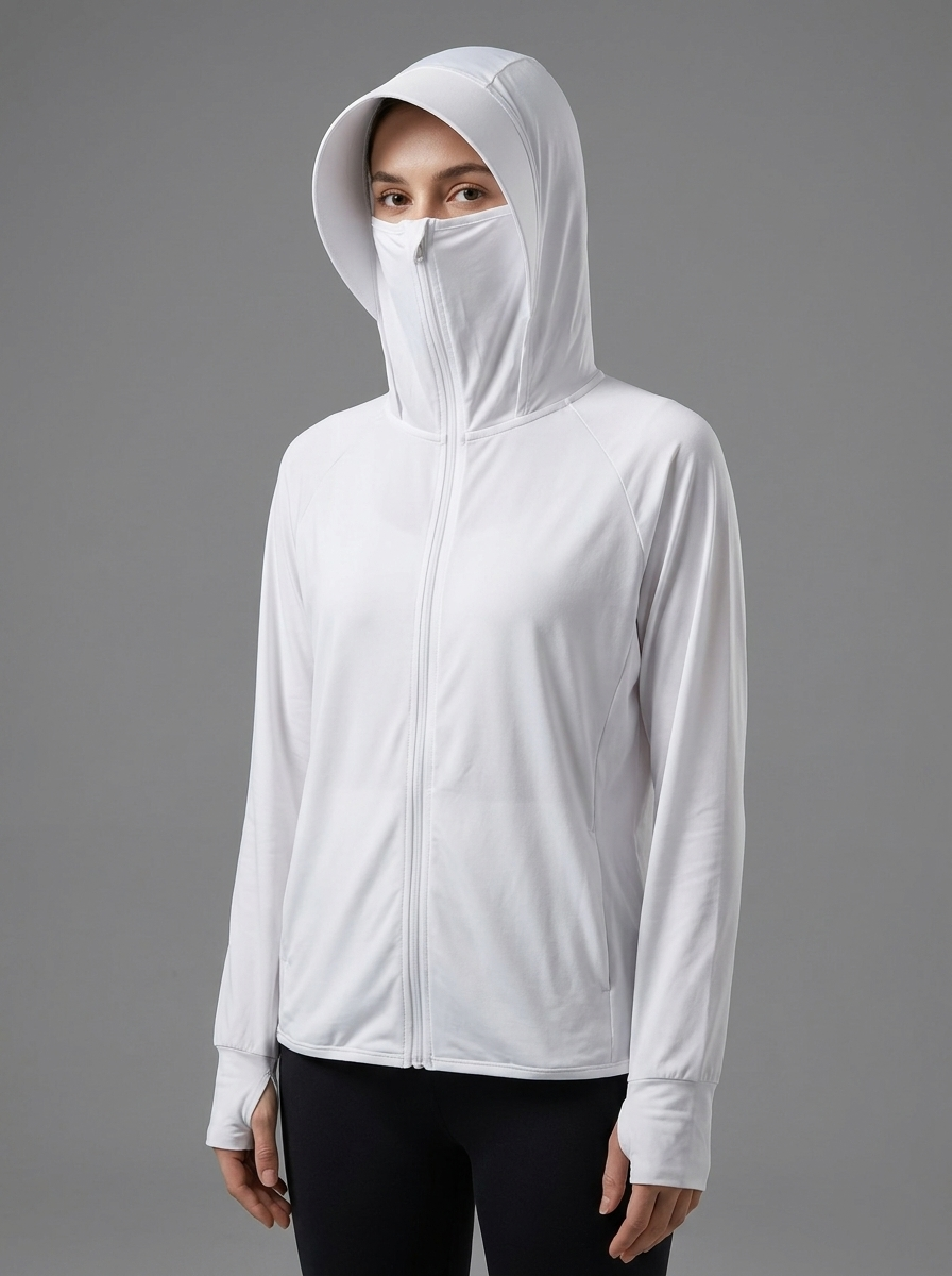 جاكيت شمس نسائي بقبعة وغطاء وجه | Women's Sun Protection Jacket with Face Mask & Visor Hood
