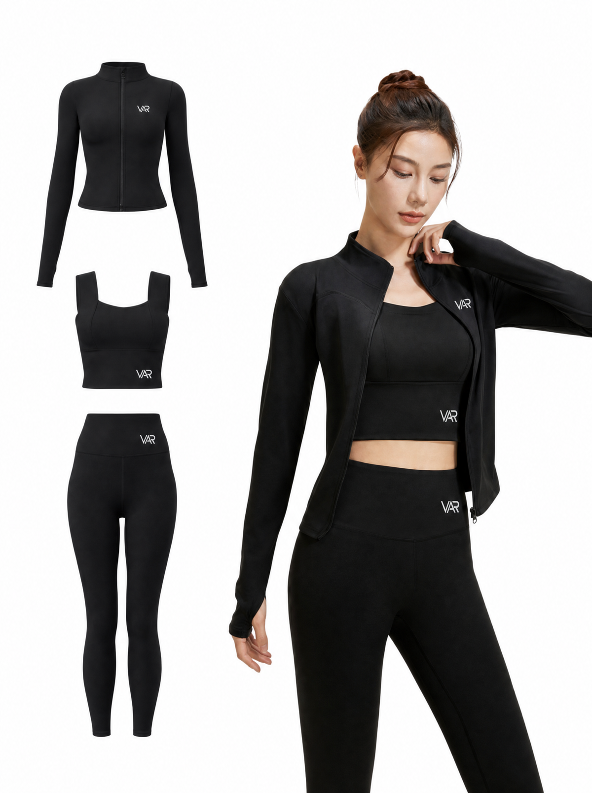 طقم رياضي نسائي 3 قطع (جاكيت + توب + ليقنز) | Women's 3-Piece Activewear Set