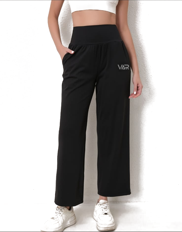 بنطال رياضي نسائي واسع الساق - أسود | Women's Wide Leg Sports Pants - Black